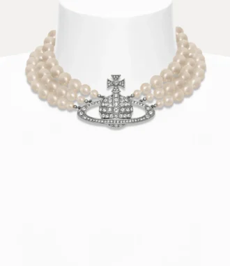 Three Row Pearl Bas Relief Choker
